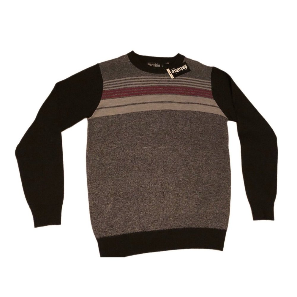 NWT Studio by Omega Sweater Mens Size S Gray Black Pullover Tight Knit